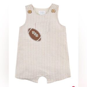 Mud Pie Tan Striped Baby Romper with Football